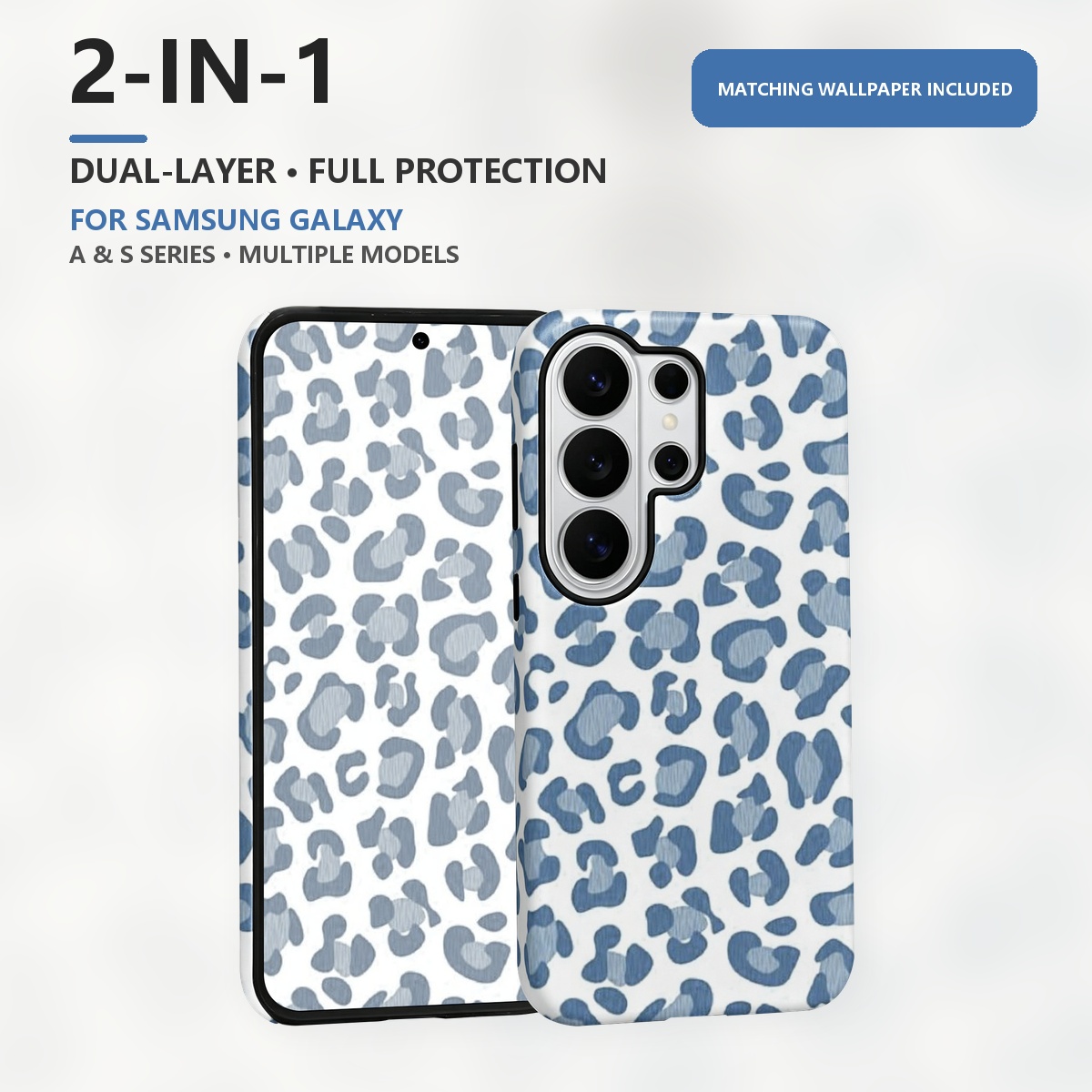 Computer Case - Blaues Leopardenmuster 2-in-1 Dual-Layer Handyhülle für
