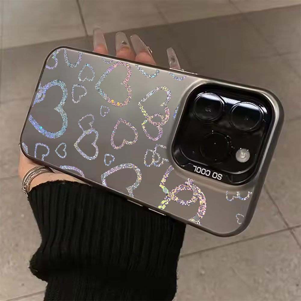 Matte Pc Case - Bunte Hartschalenhülle mit Herzmuster für iPhone